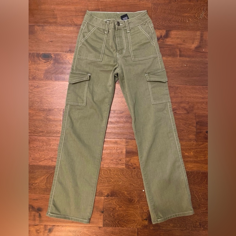 Green cargo straight leg flare pants